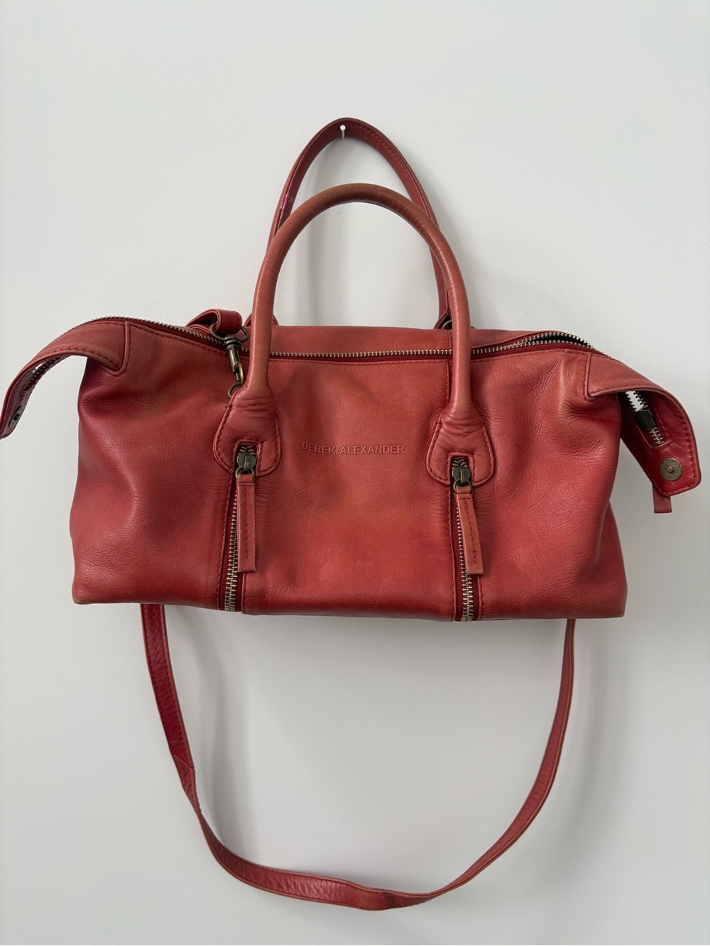 Derek Alexander Red Leather Top-Handle Shoulder Bag